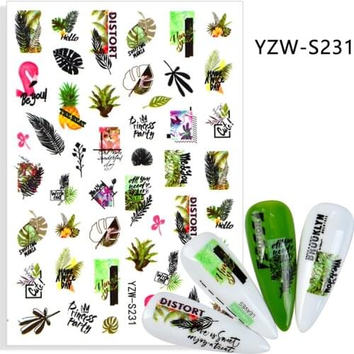 3D Stickers for Nails Self-Adhesive Stickers Slider Tropical Jungle Leaf Grass Design Nail Art Decorations Nail Foil Accessories