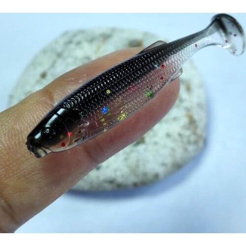 4.5cm 10pcs 2021 New material Super soft super elastic T Tail fish Fishing Lures Rainbow Color Sequin Swing Fishing Spinner Bait