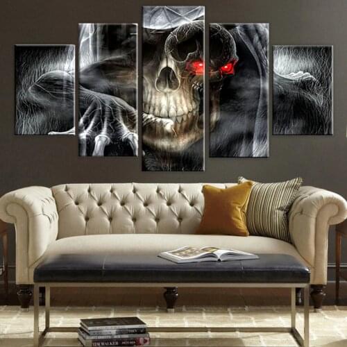 Canvas HD Prints Pictures For Living Room Decor 5 Pieces Hallween Horror Cool Skull Paintings Modular Posters Wall Art Framework