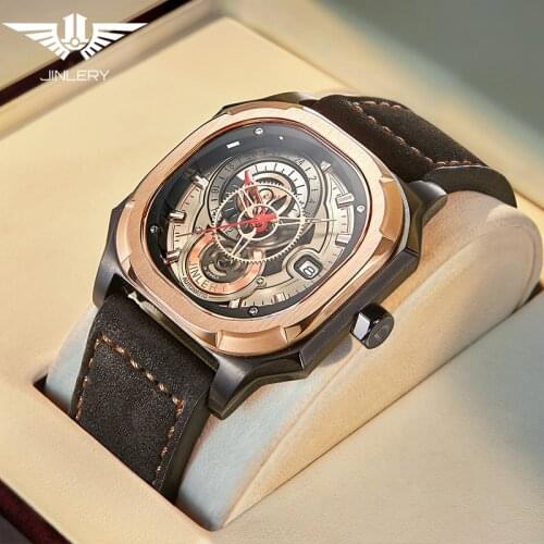 JINLERY Brand Square Watch Richard Mens Mechanical Watch Automatic Waterproof Top Ten Sports Mens Trendy Watches часы мужские