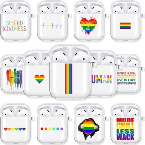 Lesbian LGBT Gay Pride Transparent Airpods Case for Airpods 2/1 Cover Love Wins Heart Rainbow Soft TPU Case Coque Funda Capa