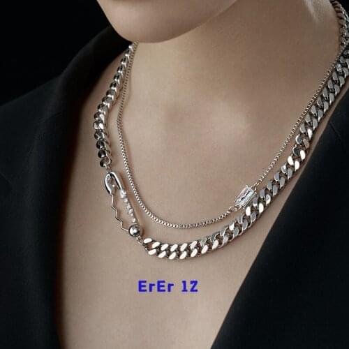 ErEr New Titanium Steel Pin Necklace Unisex Common Matching Simple Light Luxury High Fashion Necklace Couple ins Clavicle Chain