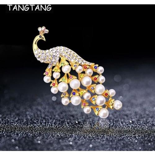 Crystal Rhinestone Peacock Pearl Jewelry Gifts Decorations Pin Brooch Hotsale Fashion Golden Charming Stunning, Item NO: BH7510