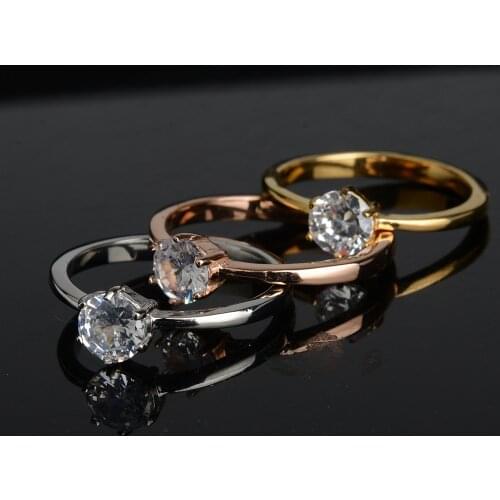 Stainless Steel CZ Rings Rose Gold Color Cubic Zirconia Engagement Ring for Women Girls Gift Dropshipping Wholesale