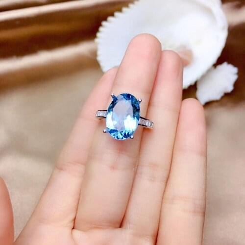 Elegant simple round 10*14mm Natural blue topaz gem Ring Natural gemstone ring S925 silver women girl gift party fine Jewelry