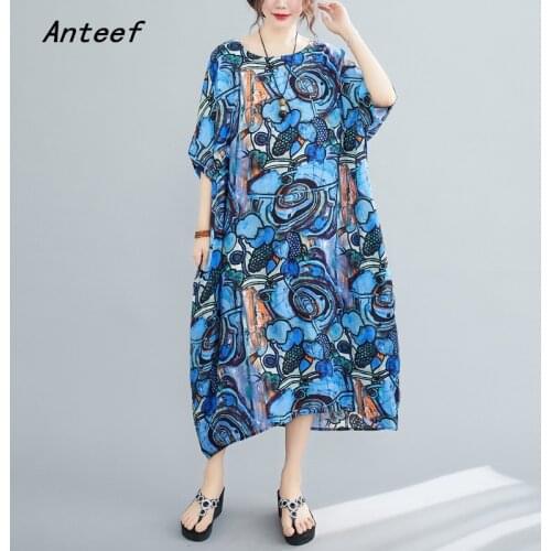 Cotton plus size vintage floral women casual loose long summer beach sun dress elegant clothes 2021 ladies dresses sundress