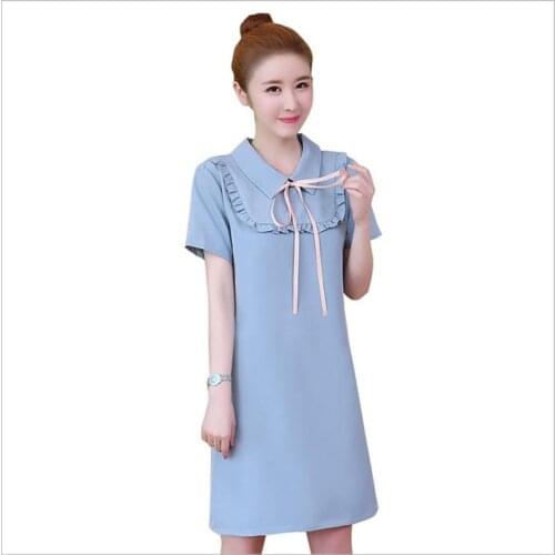 Cute Sweet Girls Summer Straight Dress 2019 Fashion Peter Pan Collar Short Sleeve Female Dress Mini Plus Size 5XL Vestido Q340