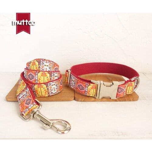 MUTTCO retailing handmade fresh style arresting dog accessory THE RED BOHEMIAN print dog collars and leashes 5 sizes UDC055