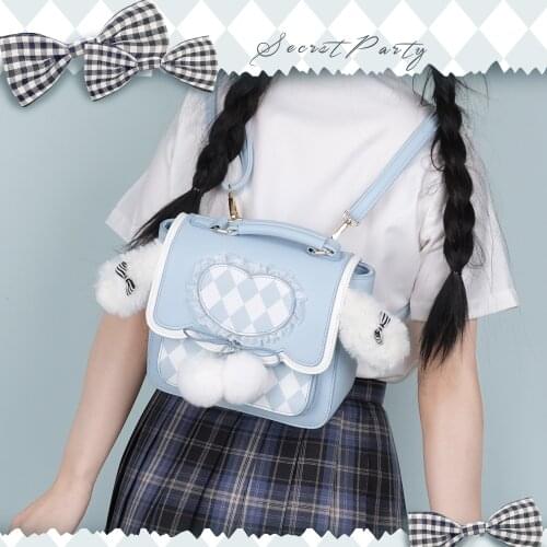 Anime Alice in Wonderland Backpack Lovely Plush Rabbit Ear Lolita Handbag Japanese Harajuku Soft Girl Blue Knapsack Cosplay