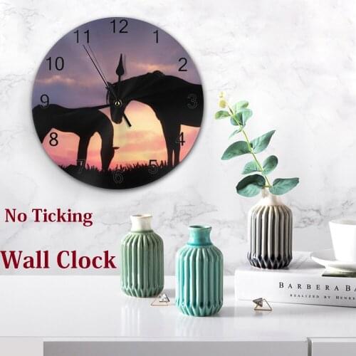 Horses Patter Wall Clocks Round Clocks Numeral Digital Dial Mute Silent Digital Kitchen Clocks Wall Battery Operated Living Room