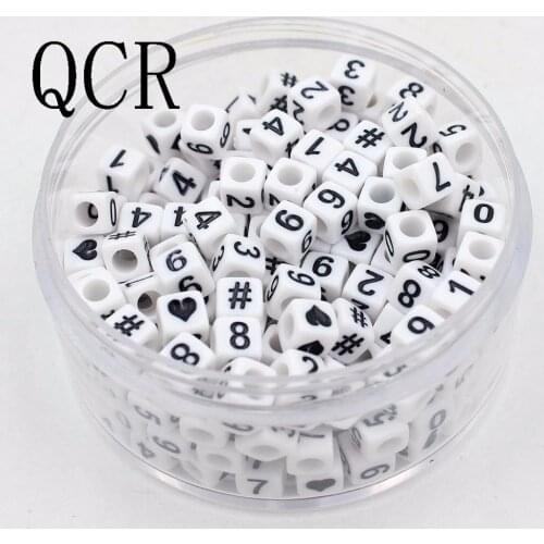 New 6mm 100pcs/Lot Mixed White Acrylic Number Square Beads DIY Loom Refills Cube Pendants Accessories Charm Bracelets