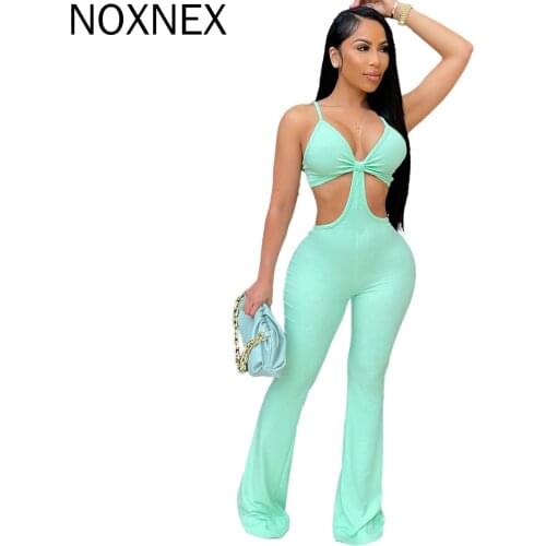 NOXNEX Beautiful Ribbed Jumpsuit Women Rompers Cute Pink Front Knot Cut-Out Jumpsuit Workout Overalls Sexy Outfits Clubwear