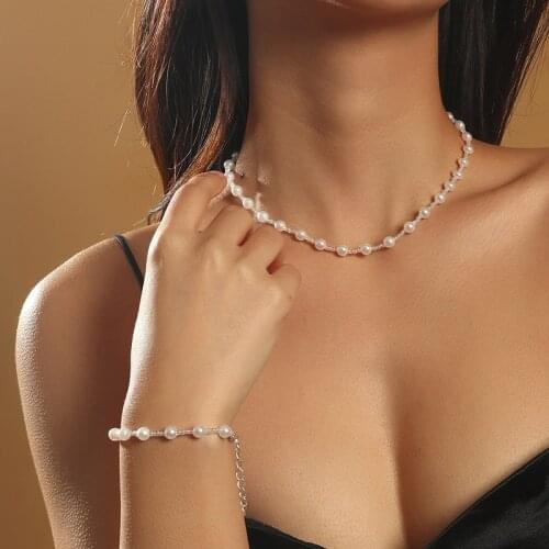 OL Style Simple Trendy Glass Beads White Pearl Handmade Beaded Necklaces Bracelets For Women Party Wedding Jewelry Sets Gifts