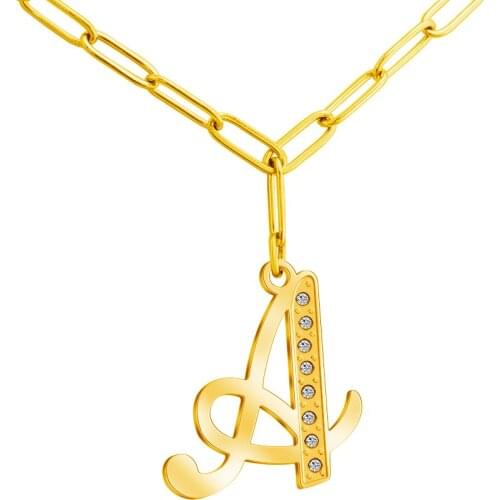 MYLONGINGCHARM Initial Choker Necklace English Letters with White Stones gold stainless steel Pendant Necklace