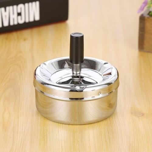 Smoking Accessories Stainless Steel Ashtray Round Push Down Cigarette Ashtray with Rotating Tray A1