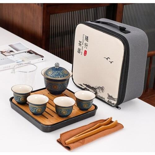 Portable Tea Set Include 1 Teapot 4 Teacups Beautiful Easy Teapot Kettle Chinese Travel Ceramic Portable Teaset Gaiwan Teaware
