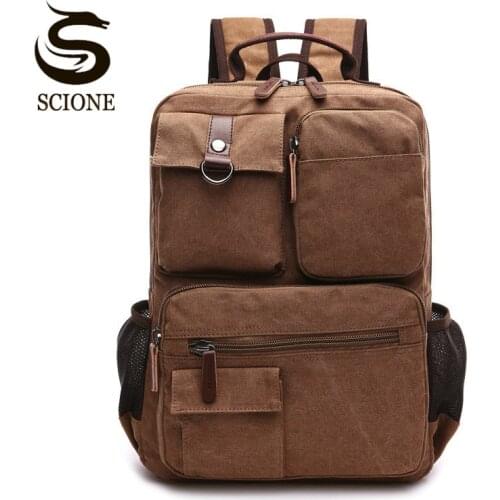 Scione Large Capacity Men Canvas Backpack Travel Bag Computer Backpacks Famous Brand Design Male School Shoulder Bagpack