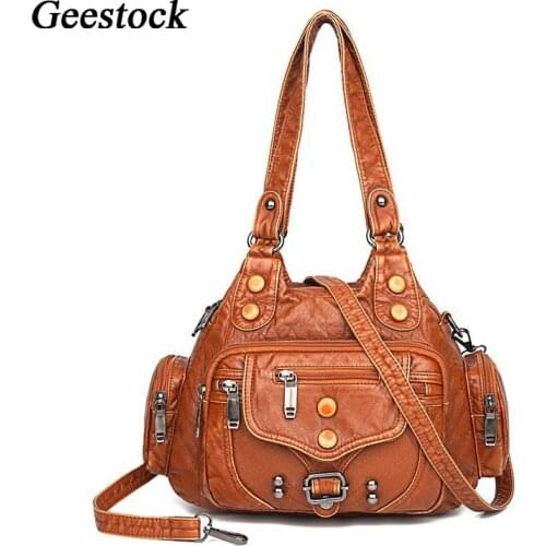 Geestock Fashion Bags High Quality Shoulder Bag Multi-pocket Messenger Bag Soft Leather Handbag Designer Designer Tote Bags