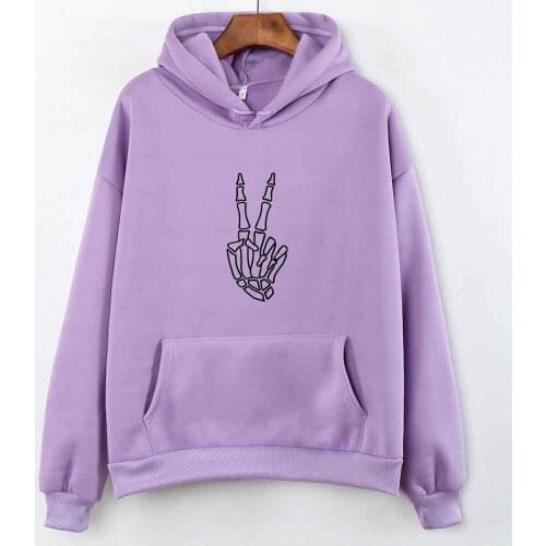 Hand Gesture Skull Hoodie Women Grunge Aesthetic Punk Long Sleeve Streetwear Sweatshirt Unisex Clothing Autumn Winter Goth Top