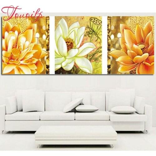 Triptych full diamond painting square/round"Golden flower"5d cross stitch Home decor diamond mosaic lily Floral painting decor