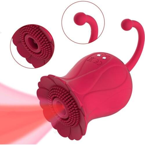 2in1 Clitoral Sucking Vibrator Rose Clit Sucker 10 Patterns Waterproof Rechargeable Nipple Stimulator Oral Sex Toys for Women