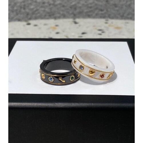 Top quality charming letter G famous brand ceramic with star heart gems ginger ring for women men