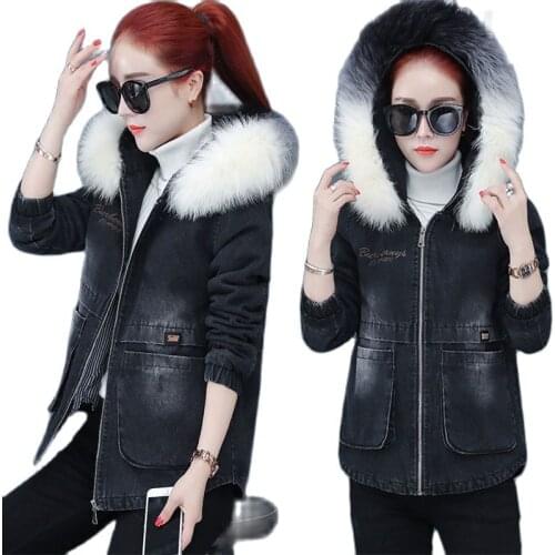 Denim Jacket Womens Cotton-Padded Coat For Fall/Winter2021 New Cowboy Outwear Casual Jackets Thickened Jeans Outcoat Female 883