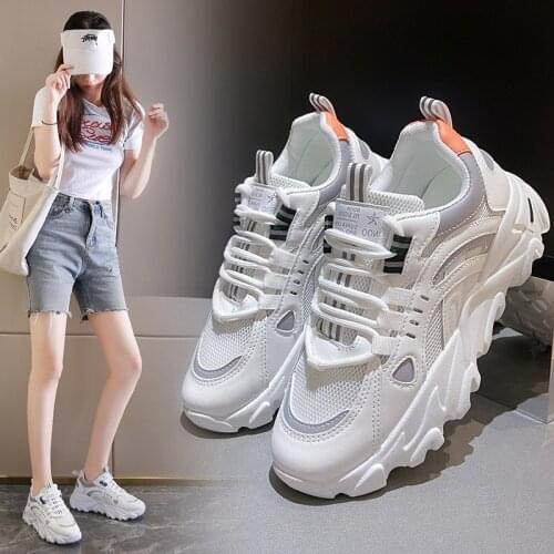 2021New Fashion Chunky Sneakers For Women Casual Lace-Up White Vulcanize Shoes Breathable Female Platform Round Toe Daddy Shoes