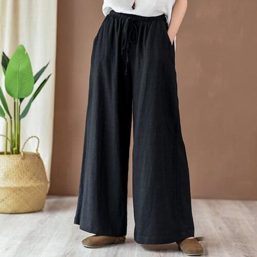 NYFS Woman Loose Casual Solid Color Loose Elastic Waist Wide Leg Trousers Summer Clothes Vintage Women Pants