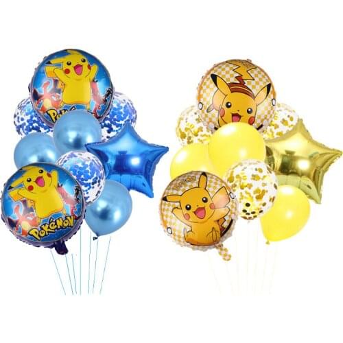 1Set Cartoon Pokemon Pikachu Aluminum Balloon Children Birthday Party Sequined Latex Decoration Balloons on The Wall of The Room