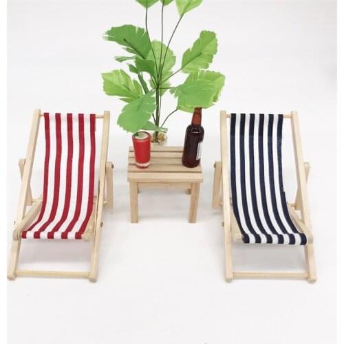 1PC Wooden Lounge Chair Striped for 1/12 Dollhouse Miniature Furniture for Dolls Dollhouse Beach Chair Christmas Gift Kids Toy