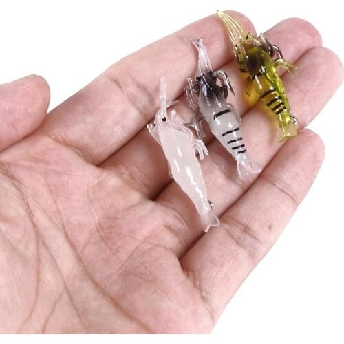 10pcs Silicone Baits 4cm 1.5g Soft Fishing Lure Gold Artificial Shrimp Bait with hook Sea Fishing Winter Fishing