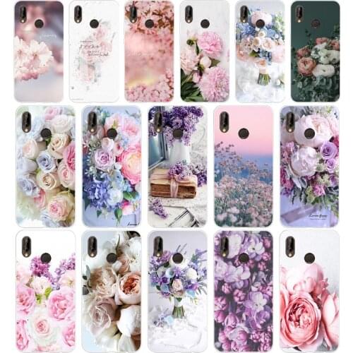 362FG Elegant Pink Purple Peony Flower On the Vase Soft Silicone Tpu Cover Case for huawei Mate P20 P30 Llte Pro Y6 Y7 2019