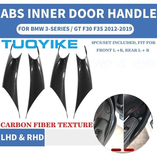 4PCS Car Styling Interior Door Panel Handle Inner Pull Protective Cover Trim Carbon Fiber For BMW 3/GT 4 Series F30 F35 2013-19