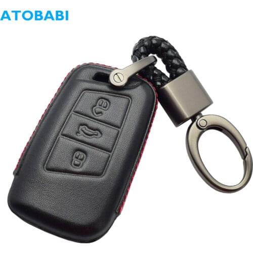 4D Leather Car Key Case For VW Volkswagen Skoda Superb Magotan Passat B8 A7 Golf Smart Remote Fob Cover Keychain Bag Accessories