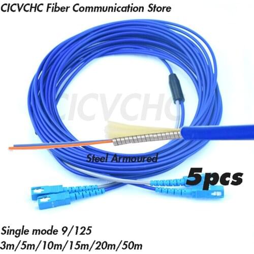5pcs Steel armoured zipcord patchcords Duplex SC/UPC-SC/UPC-SM 9/125-3.0mm Cable- 3m to 50m/ Optical fiber Jumper