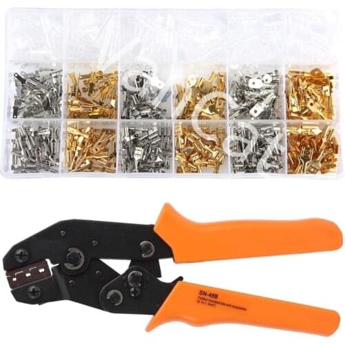 540pcs 2.8/4.8/6.3 Male Female Spade Crimp Wire Connectors Splice Wiring Insulating Sleeve Terminals SN-48B Crimping Tool Set