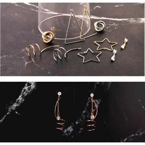 Kc Gold White K Color Plated Circle Pentagram Triangle Roll Eardrop Diy Pendant Earring Accessories Material 6pcs