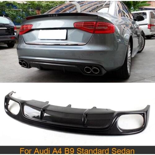 Carbon Fiber Car Rear Bumper Diffuser Lip Spoiler With Splitters Exhaust for Audi A4 B9 Standard Sedan 13-16 Non Sline Grey FRP