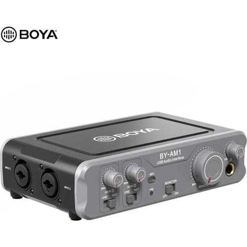 BOYA BY-AM1 Dual-Channel Audio Mixer USB Audio 6.35mm/XLR Combo Inputs 6.35mm Headphone 48V Phantom Power for Audio Recording