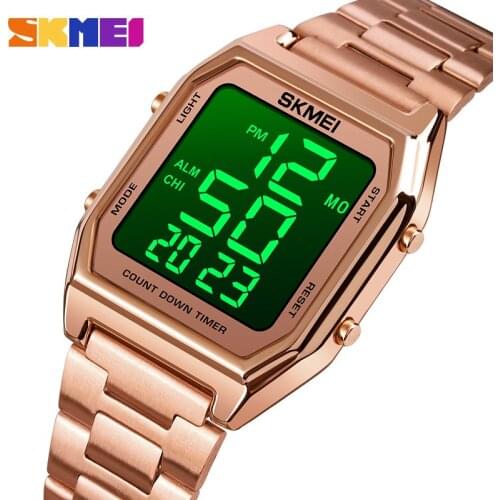SKMEI LED Display Men Digital Wrist Watches Top Brand Stainless Steel Waterproof Male Clock Relogio Masculino 1735 montre homme