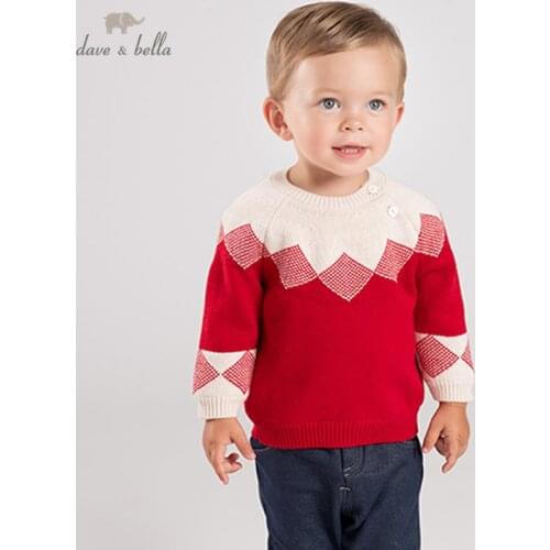 DBM11521-1 dave bella winter knitted sweater infant unisex baby long sleeve pullover kids toddler tops children knitted sweater