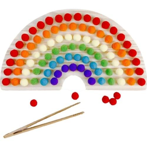 Wooden Rainbow Board Toy Clip Beads Game Baby Montessori Color Sorting Sensory Educational Toys Gift For Kids Children