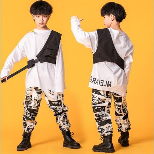 Children Hip-hop Street Dance Set White Top Pants for Boys Girls Kids Stage Costumes Jazz Dancing Clothes Ballroom Outfit XS1251