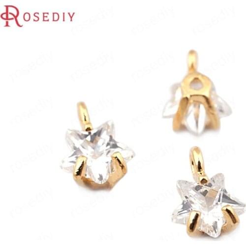 F349)10 pieces 7*5mm Star 5mm 24K Gold Color Brass + Zircon Charms Pendants High Quality Diy Jewelry Findings Accessories