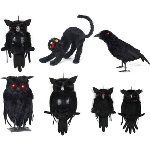 Simulation Animal Owl/Crow/Cat Party Decorations Prank Joke Props Realistic Plush Toy for Halloween Backyard Huge Size