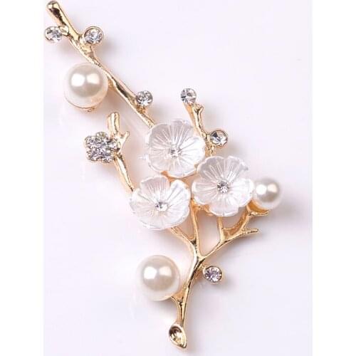 10 PCS 68x28mm Metal Alloy Crystal Imitation Pearl Flowers Branches DIY Accessories For Jewelry Making