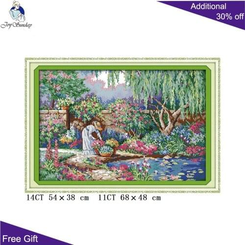 Your Gift Garden Woman Cross Stitch F319 14CT 11CT Counted and Stamped Garden Girl Home Decoration Needlework Cross Stitch kits