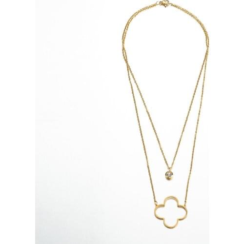 Stainless Steel Clover Dainty Necklaces Women Wedding Jewelry Everyday Cross Geometric Heart Triangle Pendant Necklace Colar