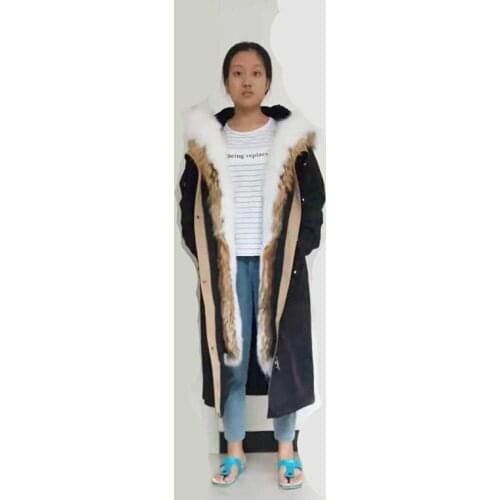 Linhaoshengyue New Style Rabbit Fur Lining Clothes Women 110cm Long with Fox Fur Door Control